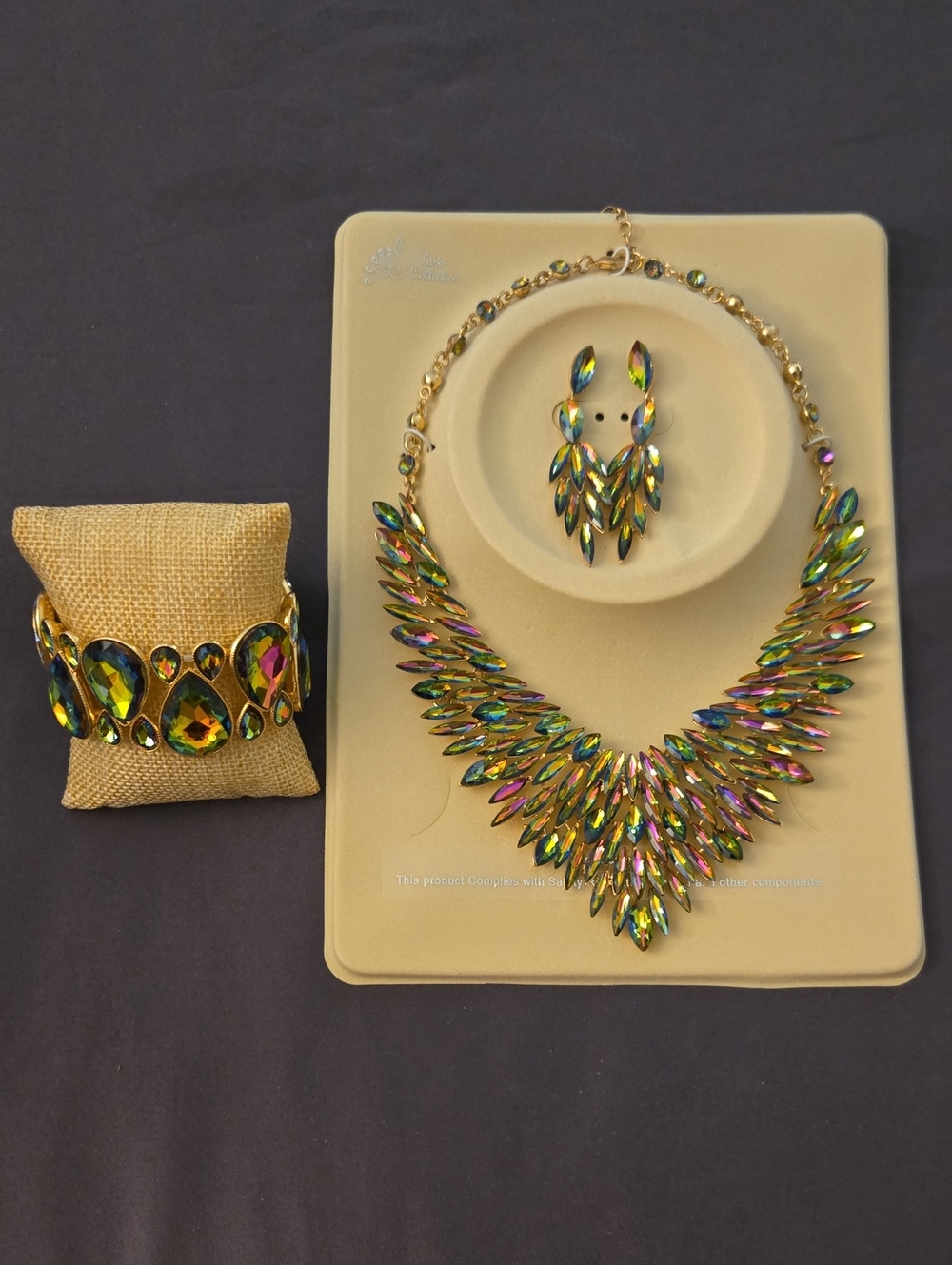 Iridescent Multi-Color Crystal Necklace, Earring and Bracelet Set